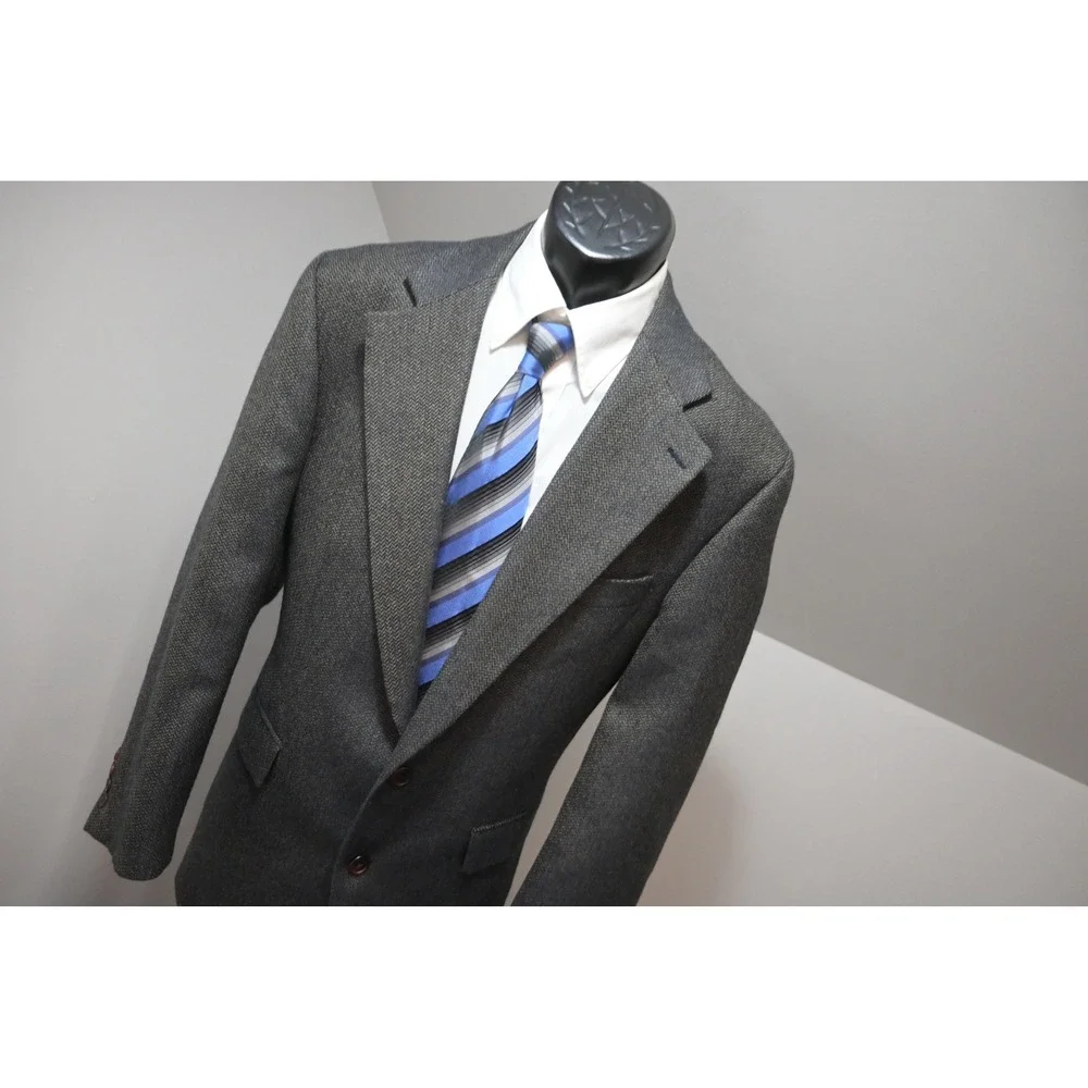 Chaps Ralph Lauren Herringbone Blazer Mens 41R Grey Brown Two Button Wool Blend